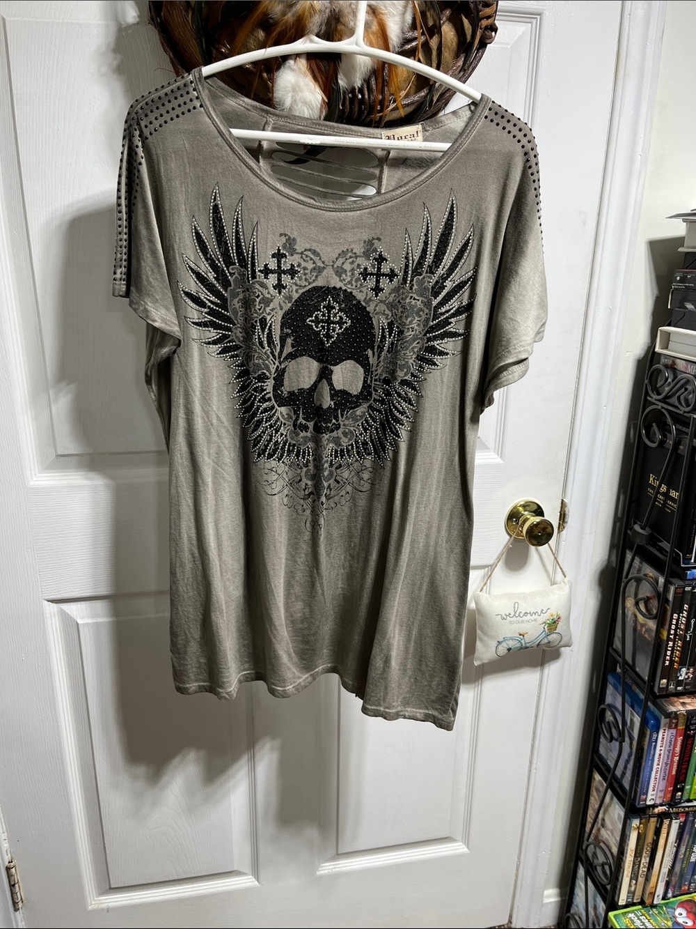 Studded Winged Skull Short Sleeve Tee -